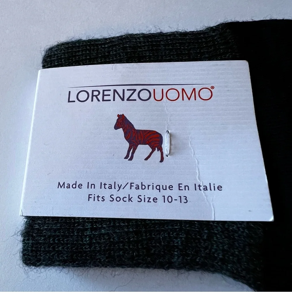 LORENZO UOMO MENS MERINO WOOL BLEND SOCKS COLOR BLOCK BLACK GREEN BEIGE OS NWT